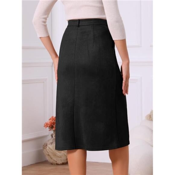 Women's Faux Suede Skirts Elastic High Waist Black - Picture 6 of 8